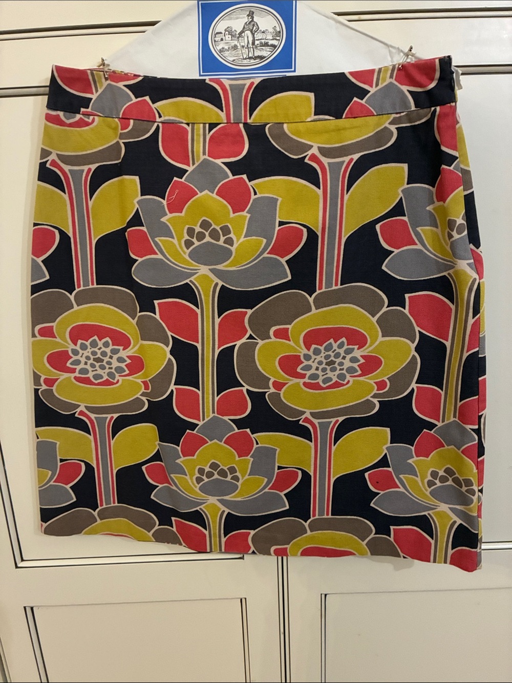 Boden Black Floral-Print Mini Skirt with Olive and Coral Accents
